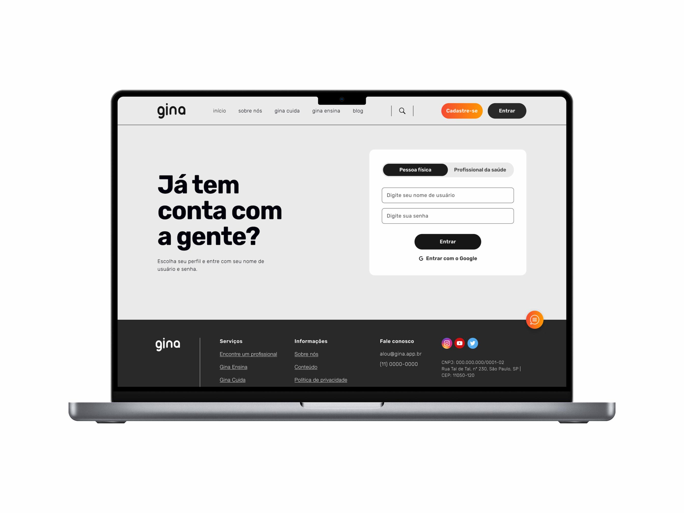 Gina Saúde — telas da plataforma