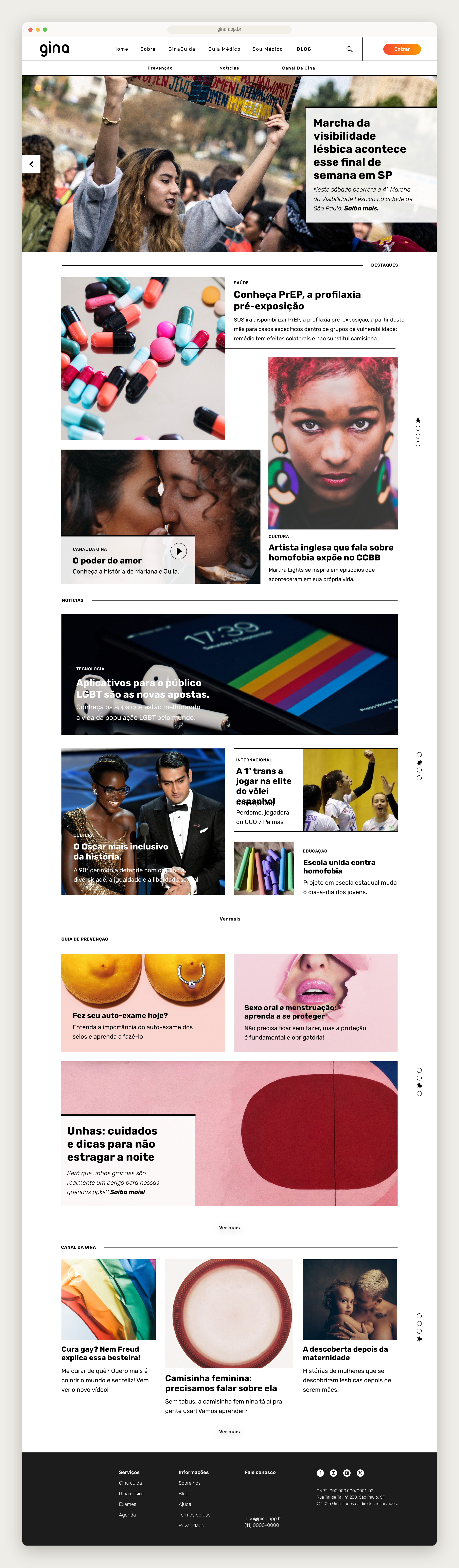 Gina's open content area, in a health-newspaper format